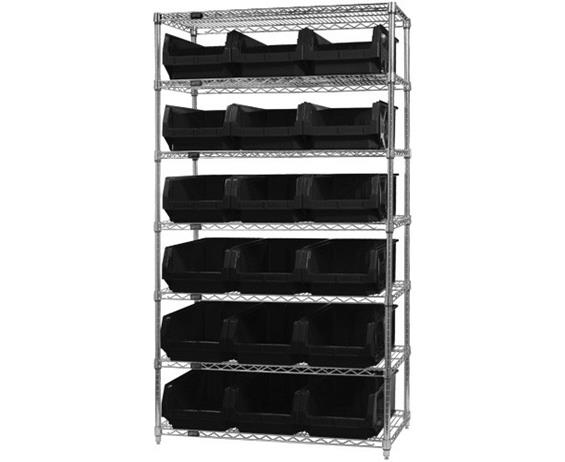 CHROME WIRE SHELVING UNITS WITH MAGNUM BINS