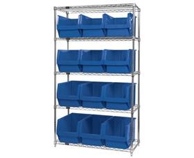 CHROME WIRE SHELVING UNITS WITH MAGNUM BINS
