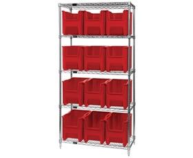 CHROME WIRE SHELVING UNITS WITH GIANT HOPPER BINS